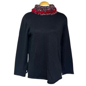 Women's Spanner Large Turtleneck Sweater - Black body with red faux fur neck